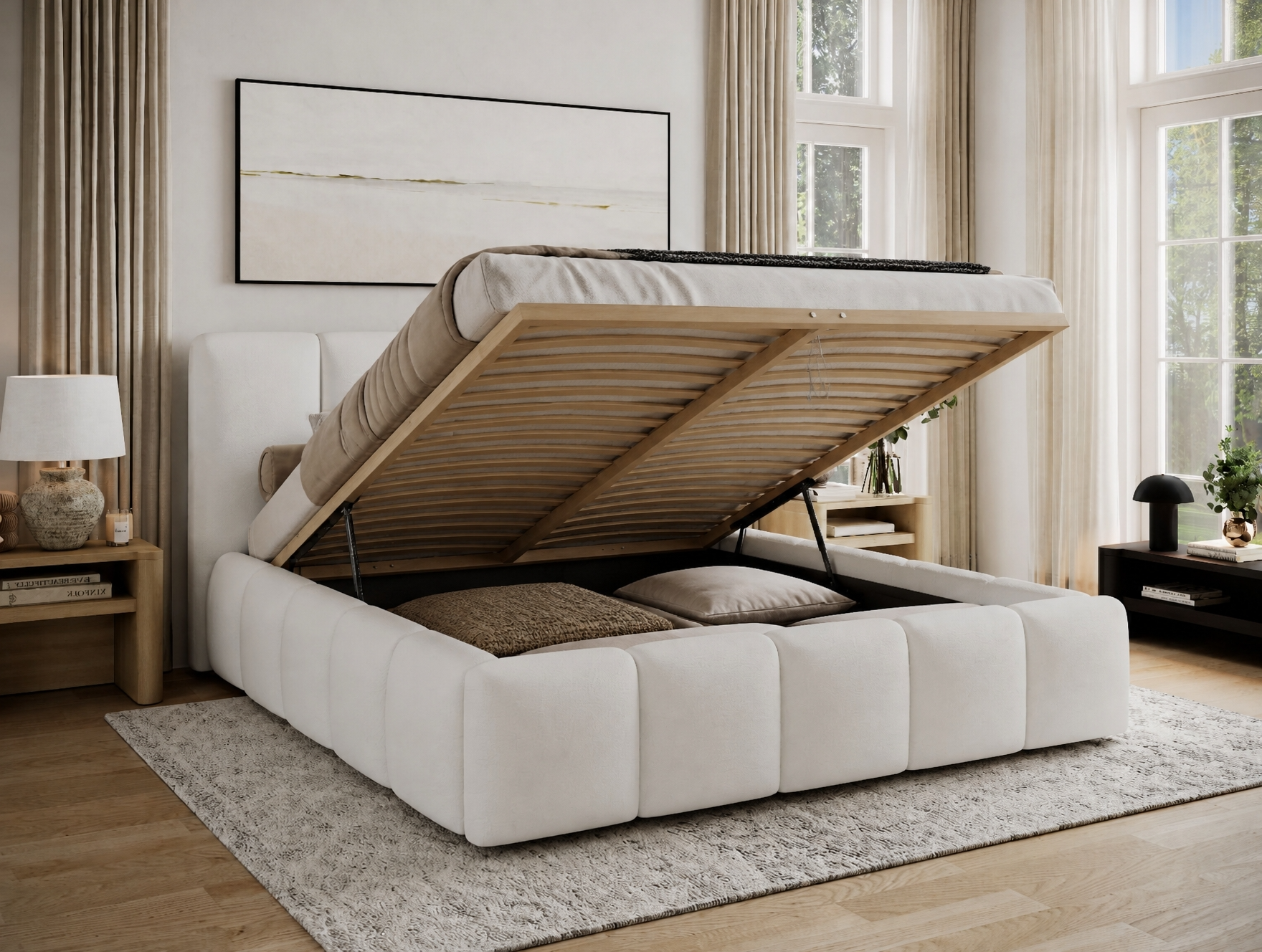 Lit coffre Fuji – design matelassé et rangement intégré
