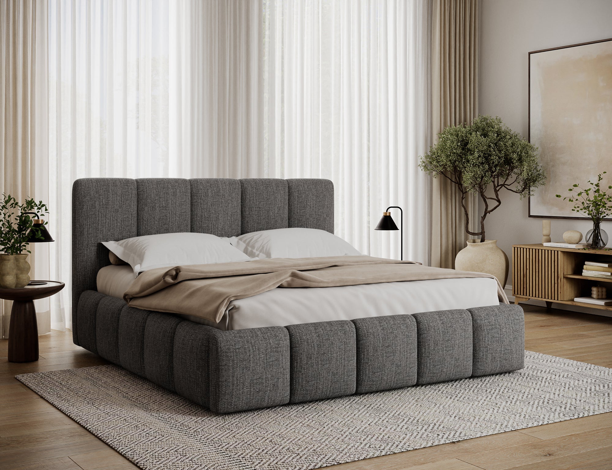 Lit coffre Fuji – design matelassé et rangement intégré