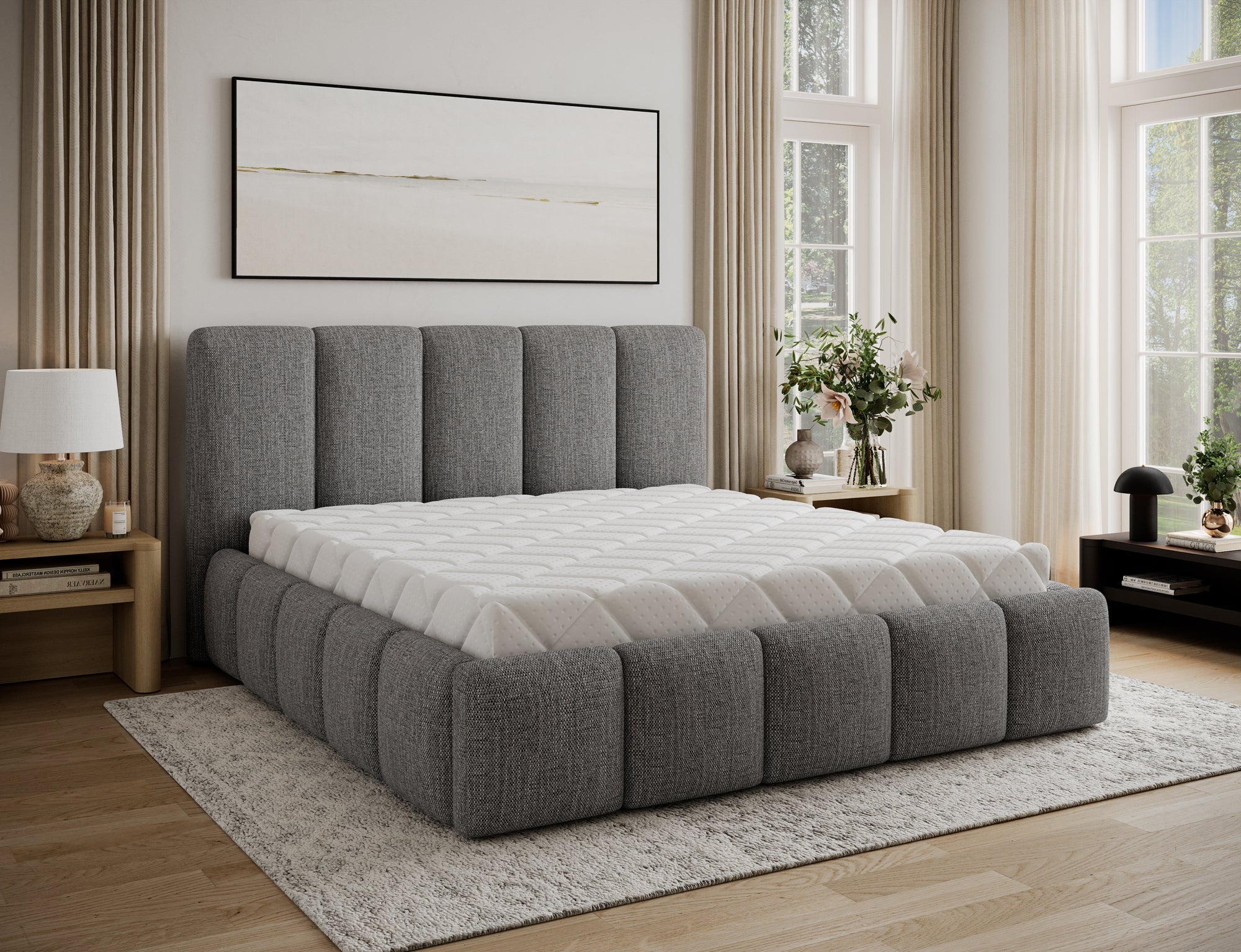 Lit coffre Fuji – design matelassé et rangement intégré