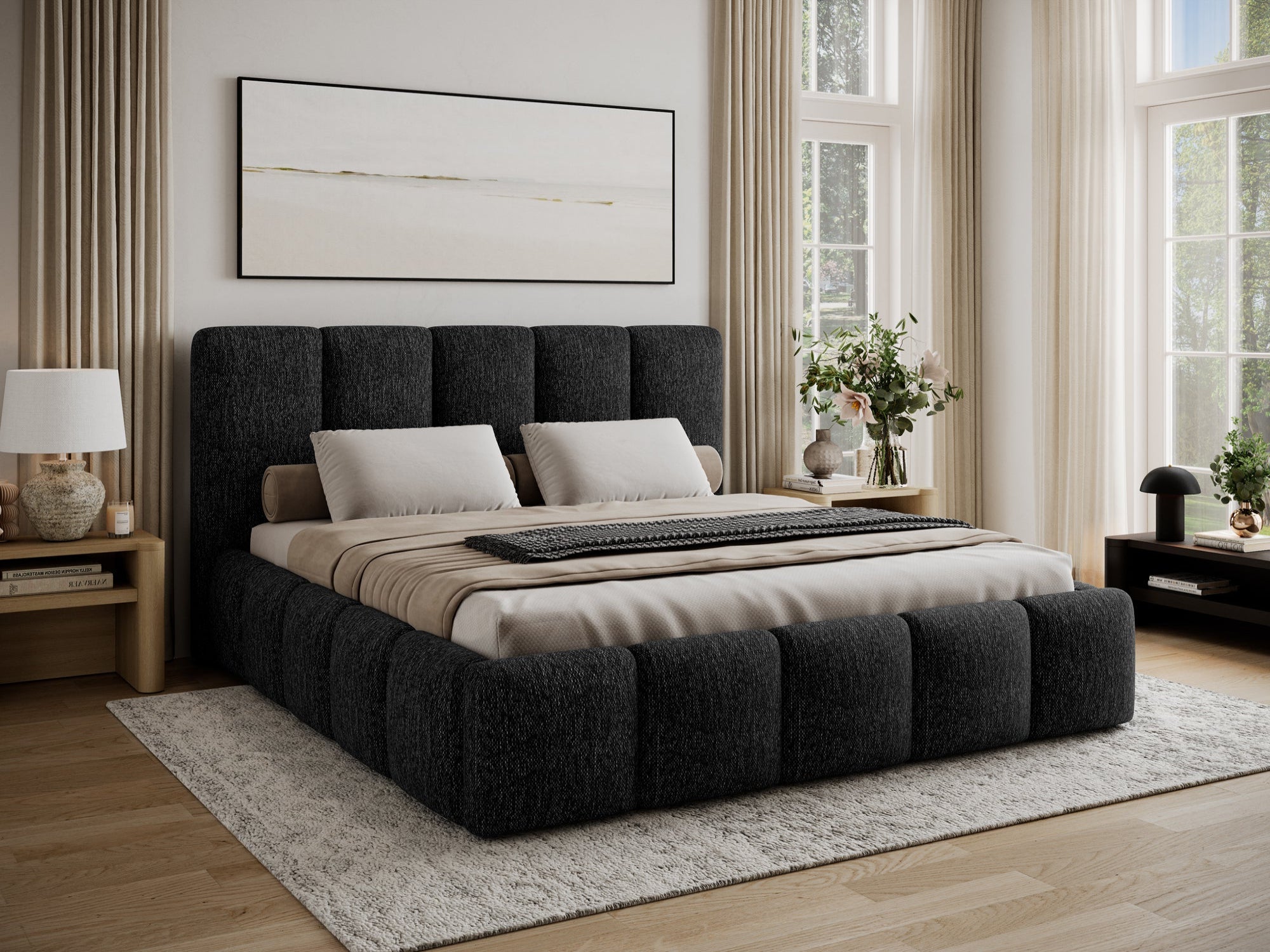 Lit coffre Fuji – design matelassé et rangement intégré