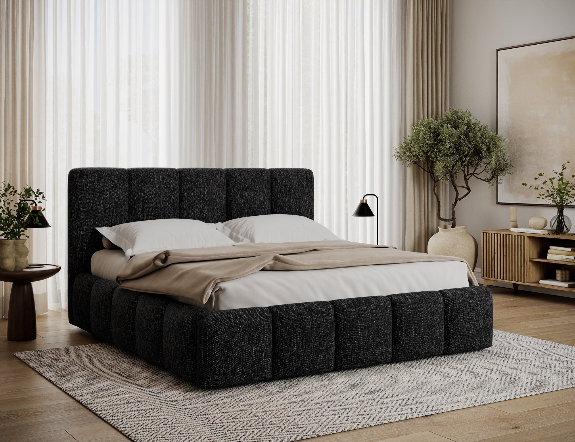 Lit coffre Fuji – design matelassé et rangement intégré