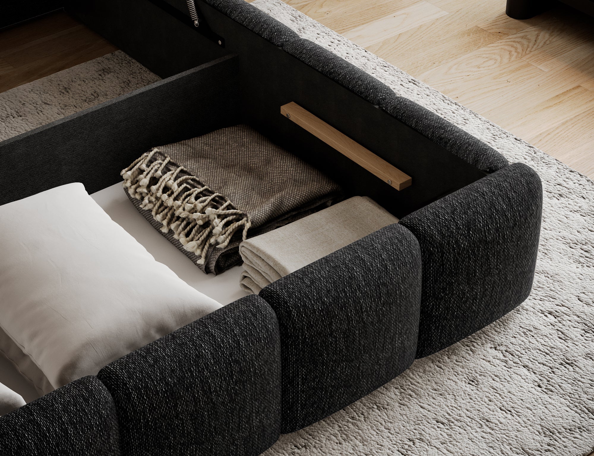 Lit coffre Fuji – design matelassé et rangement intégré