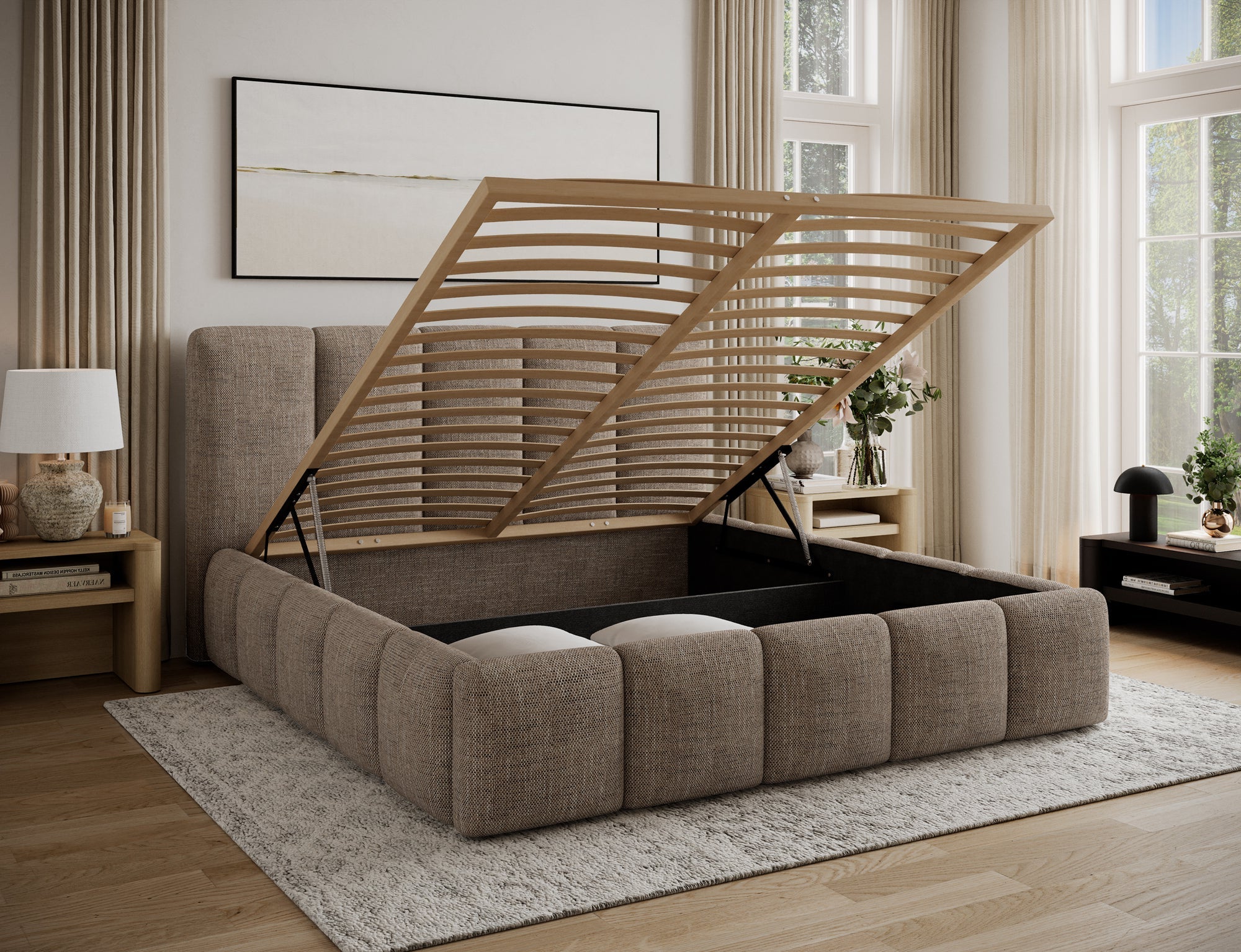 Lit coffre Fuji – design matelassé et rangement intégré