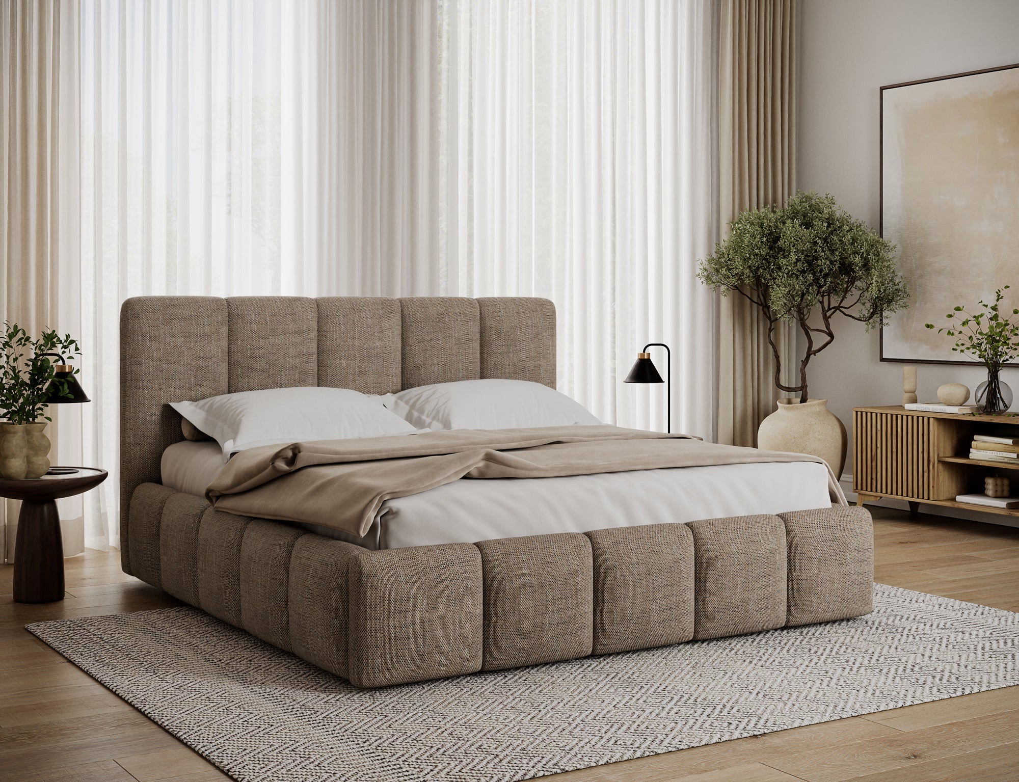 Lit coffre Fuji – design matelassé et rangement intégré