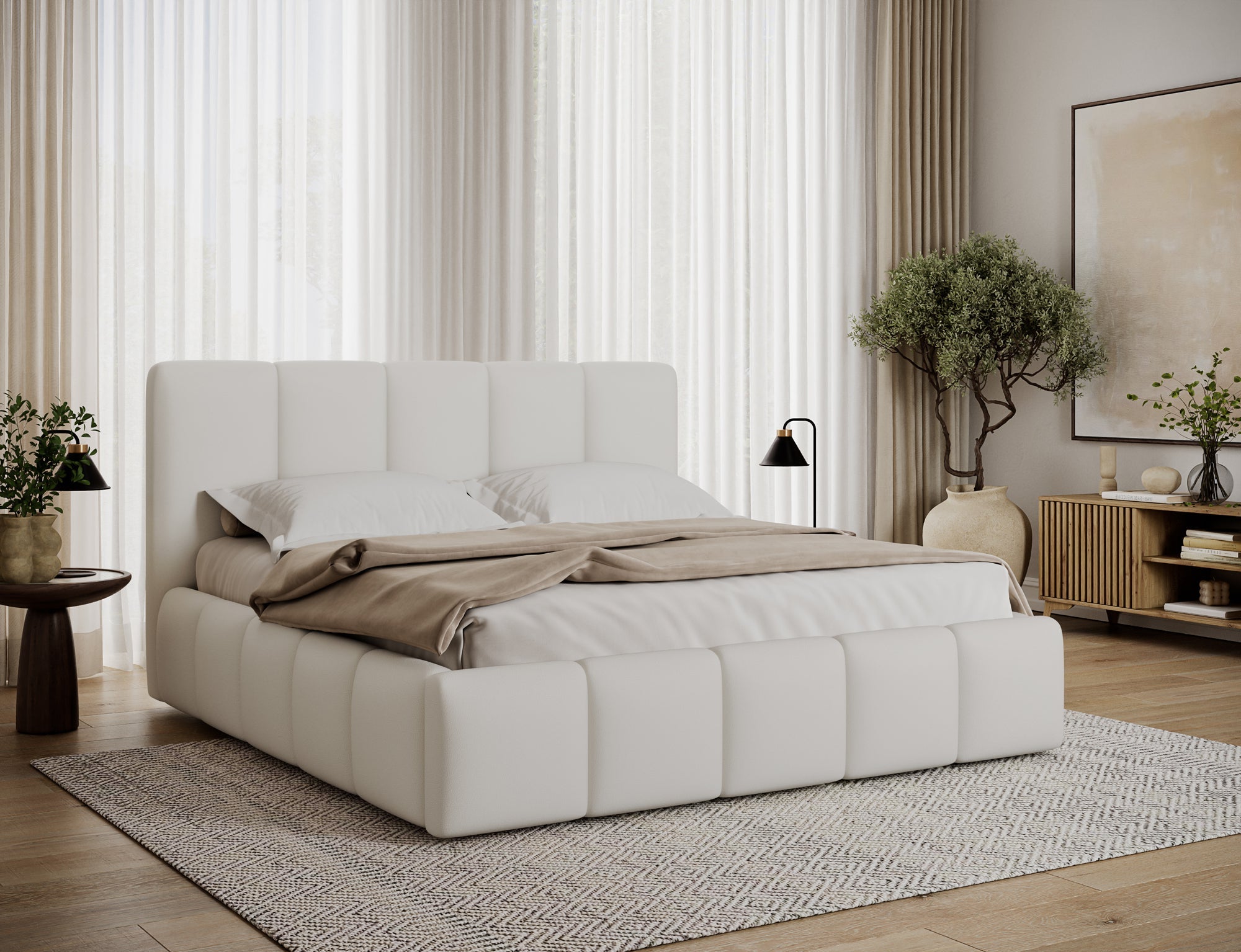 Lit coffre Fuji – design matelassé et rangement intégré