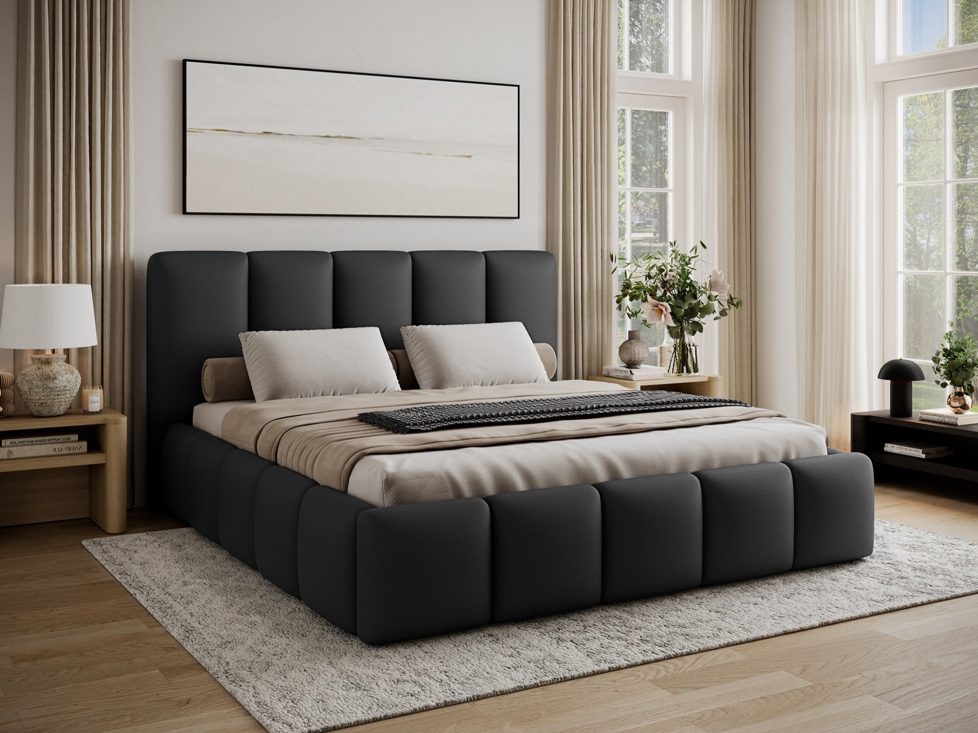Lit coffre Fuji – design matelassé et rangement intégré