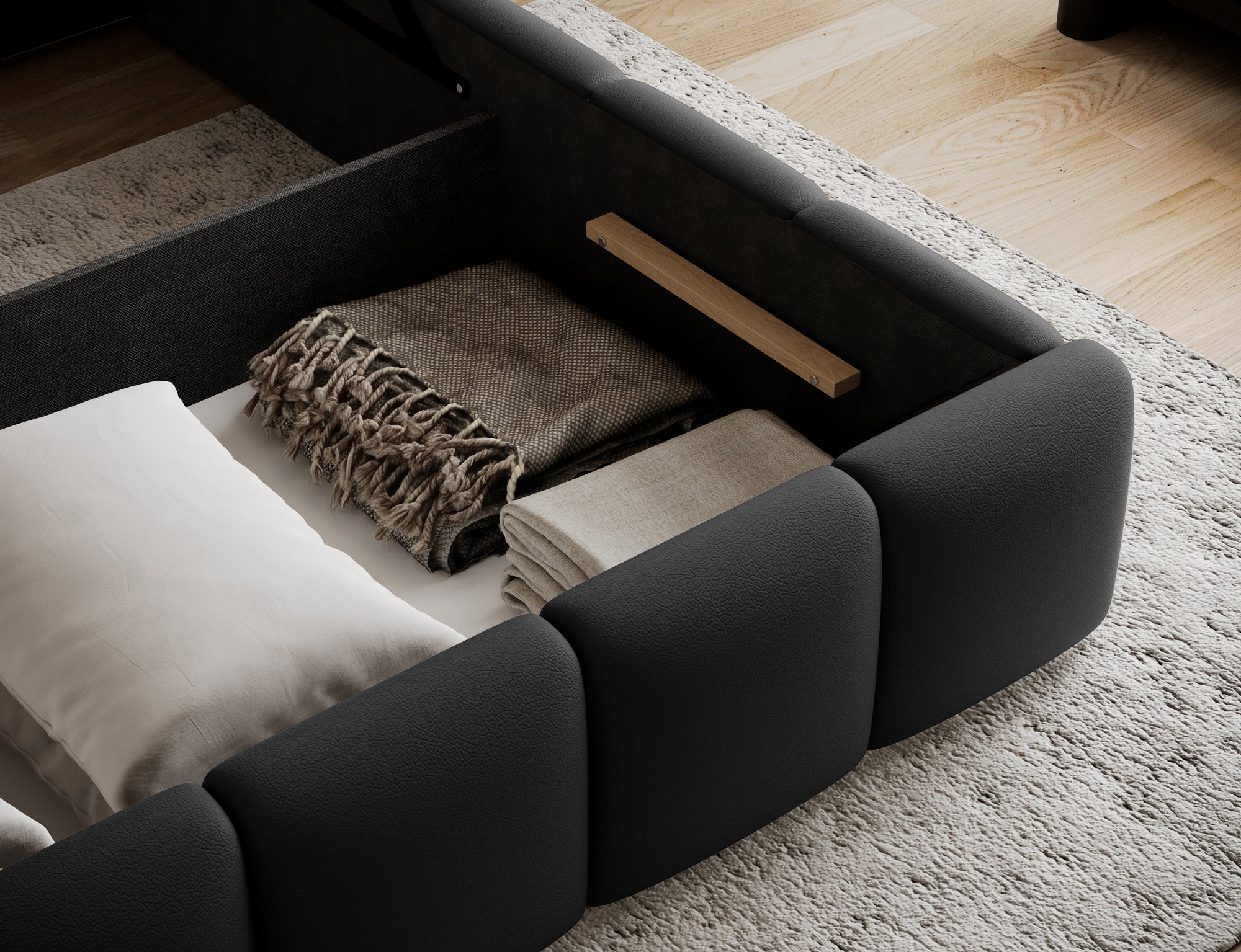 Lit coffre Fuji – design matelassé et rangement intégré