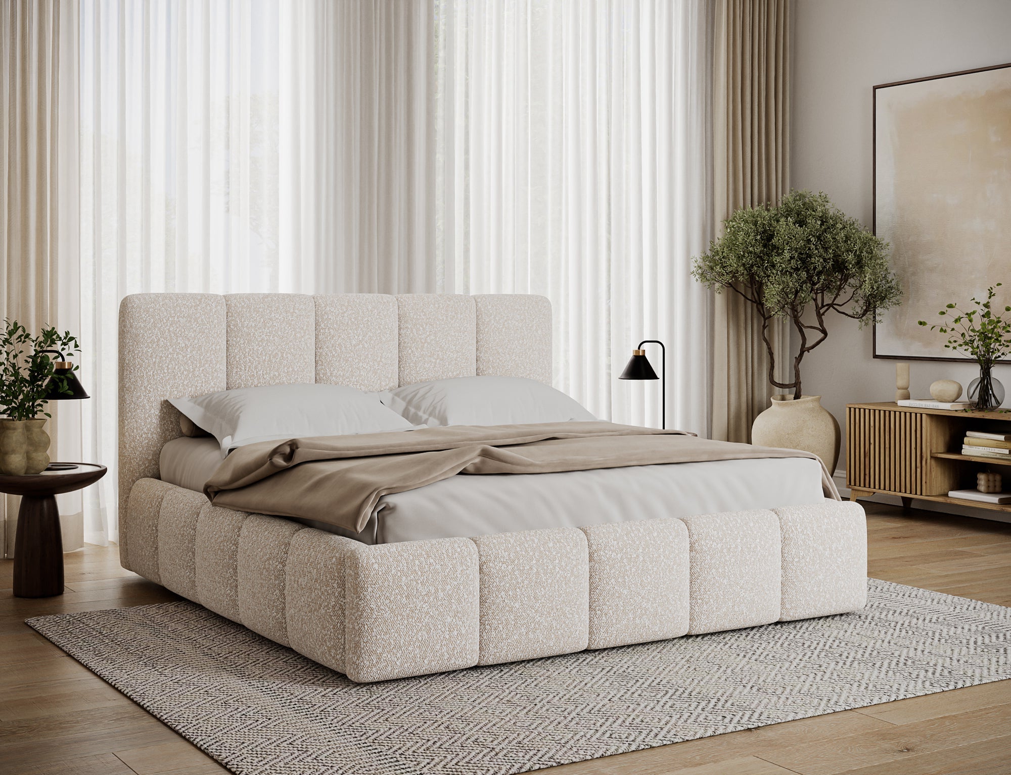 Lit coffre Fuji – design matelassé et rangement intégré