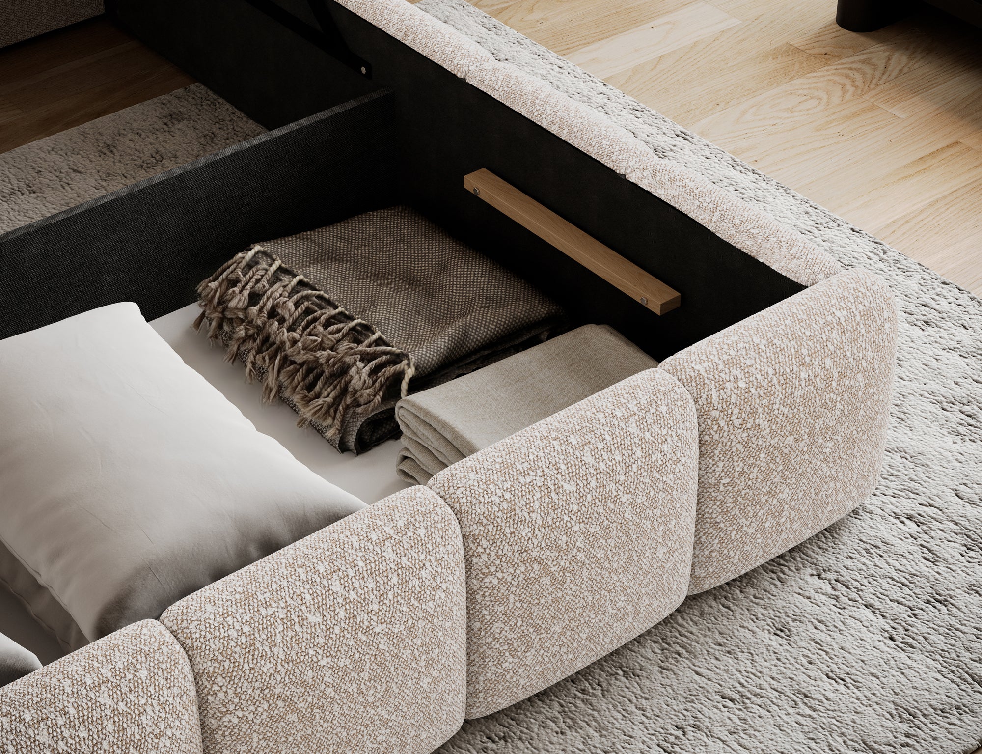 Lit coffre Fuji – design matelassé et rangement intégré