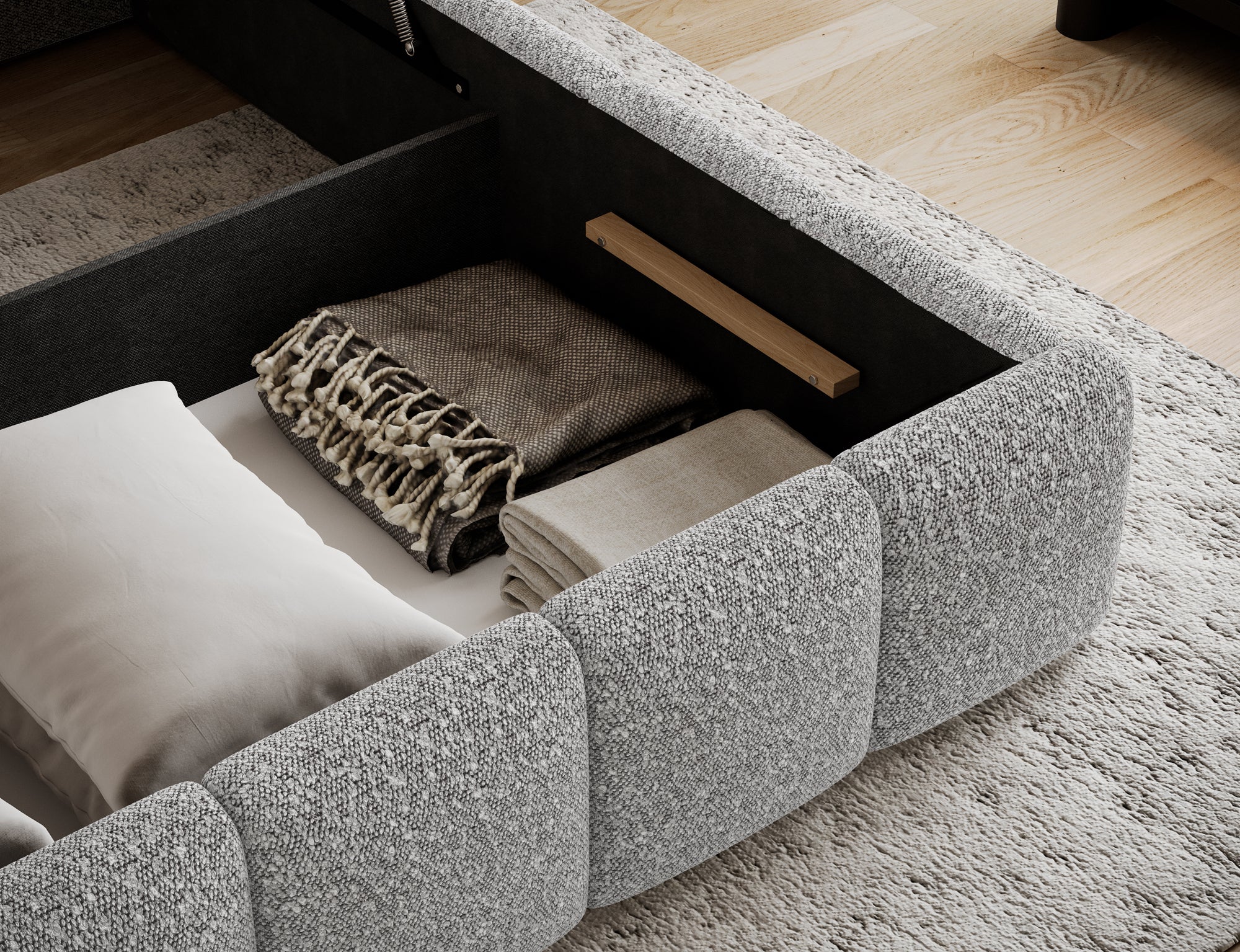 Lit coffre Fuji – design matelassé et rangement intégré