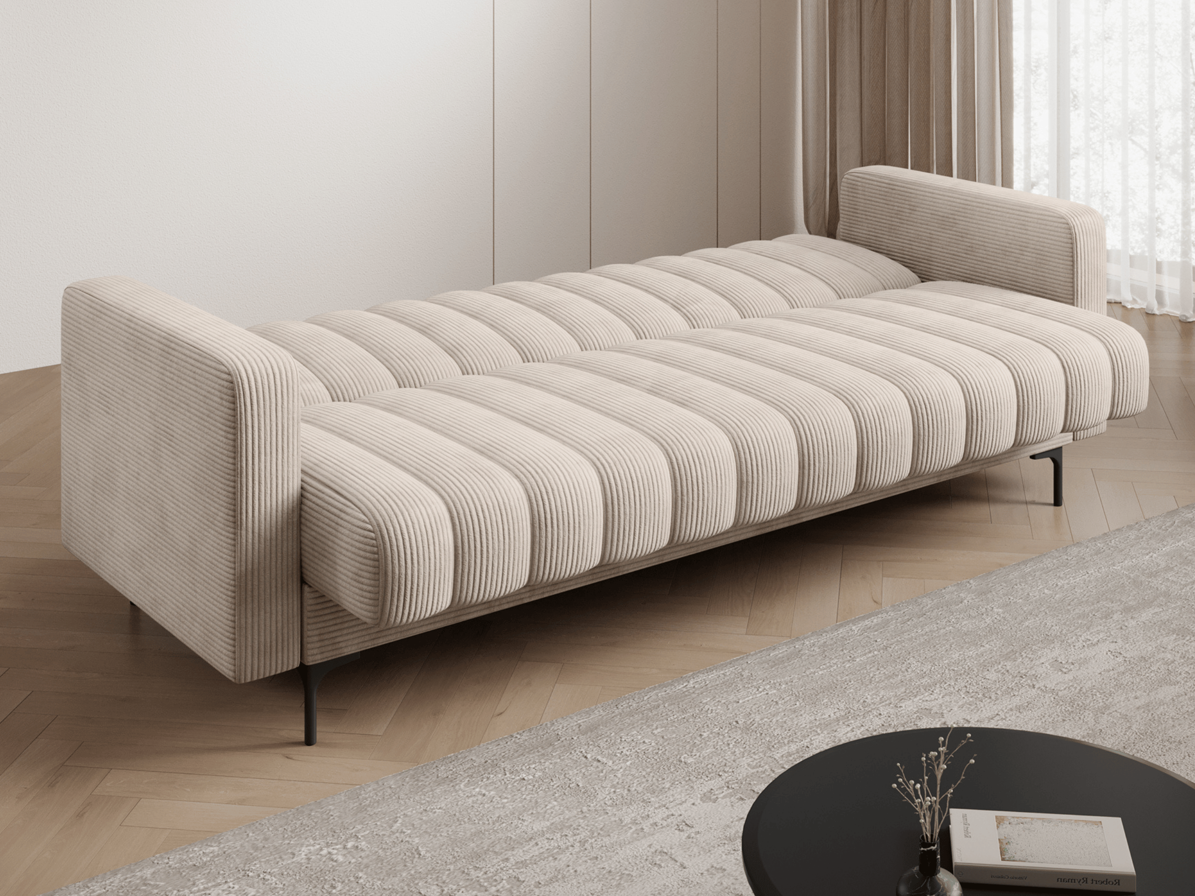 Canapé-lit FUJI – Convertible avec coffre de rangement, assise capitonnée et mécanisme Click-Clack