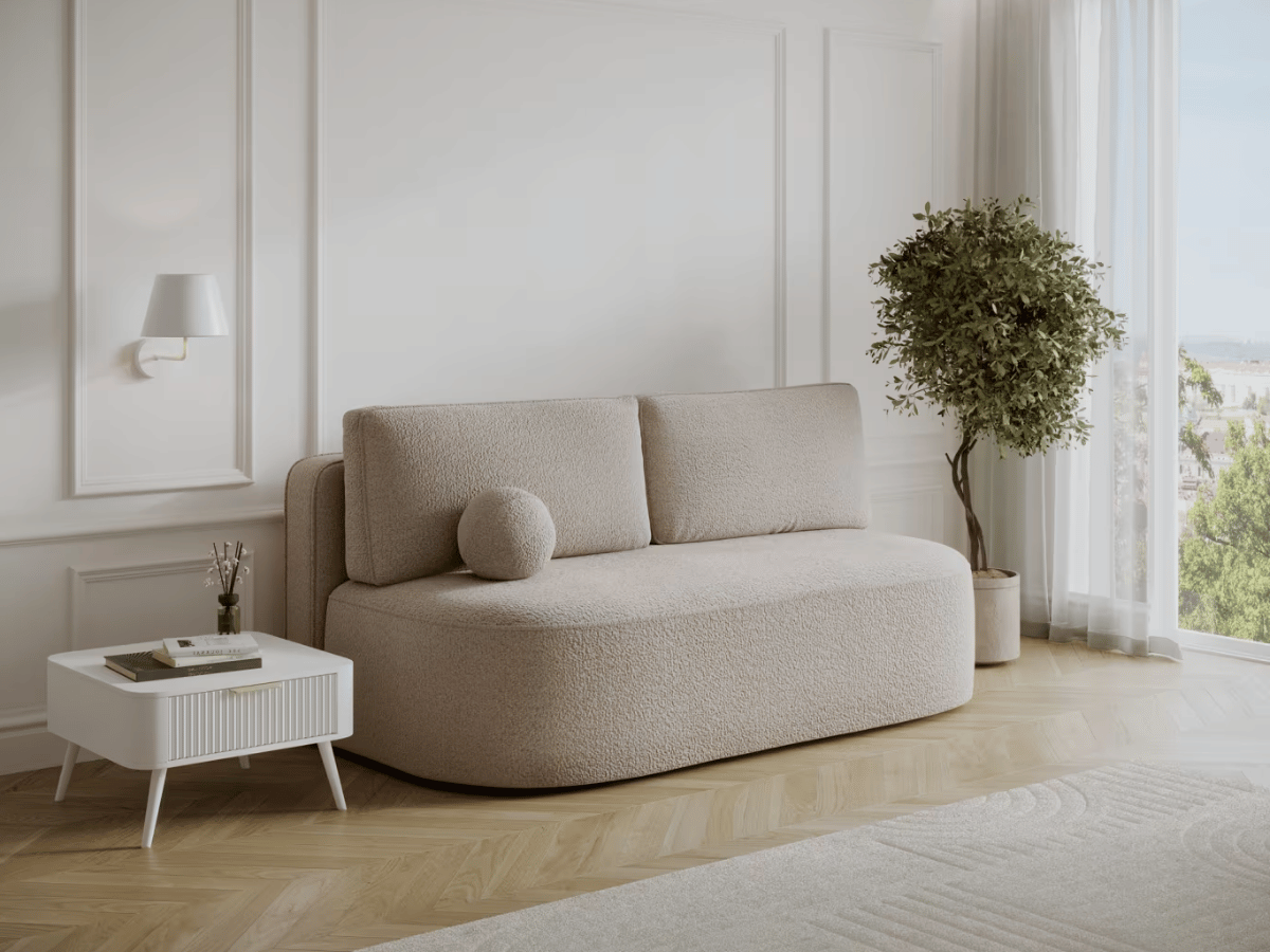 Canapé Lilana – Convertible 2 places avec coffre | Design arrondi moderne