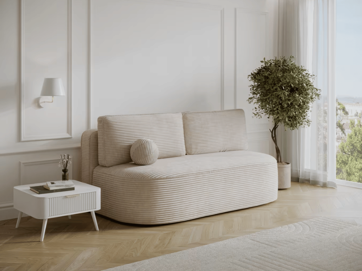 Canapé Lilana – Convertible 2 places avec coffre | Design arrondi moderne