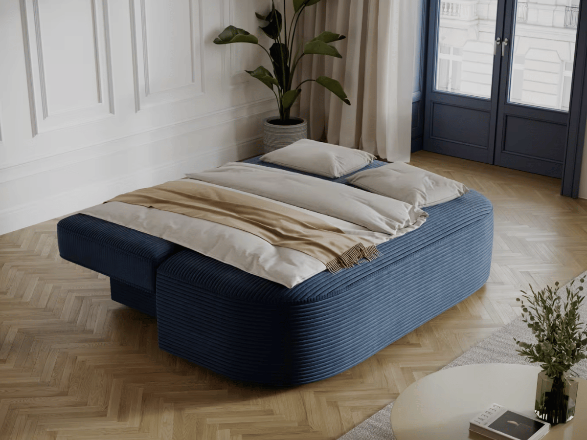 Canapé Lilana – Convertible 2 places avec coffre | Design arrondi moderne