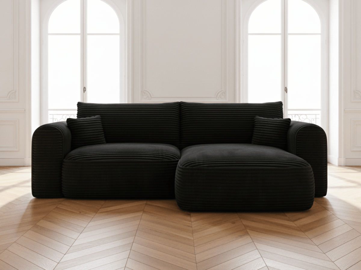 Canapé d’Angle Convertible LUMA – Velours Côtelé Épais – Coffre de Rangement