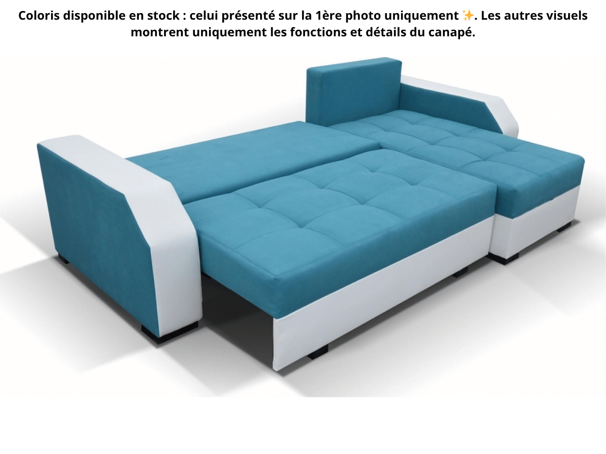 Canapé d'angle convertible réversible Aris tissu violet (prune) & simili cuir blanc