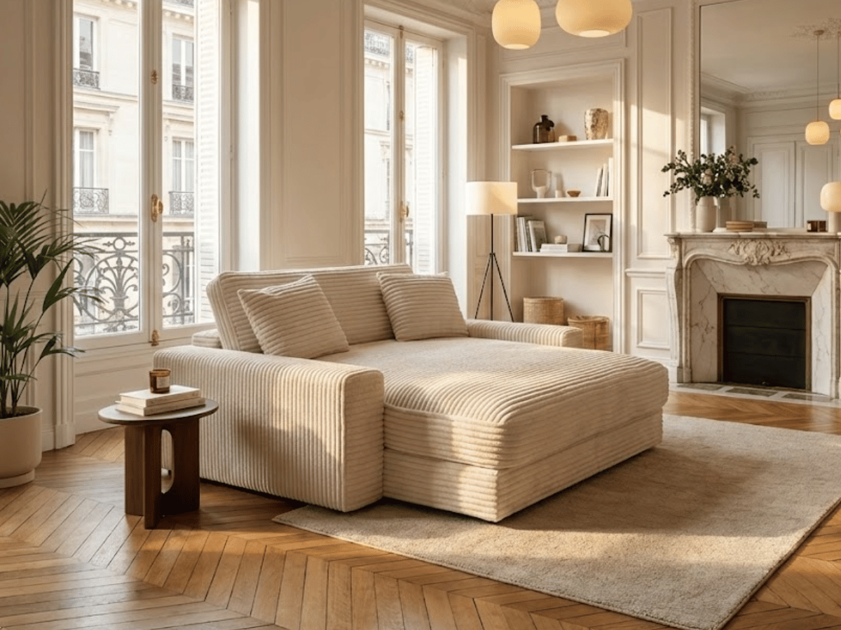 Fauteuil Elena – Grand Fauteuil 160 cm en Velours Côtelé | Confort XXL