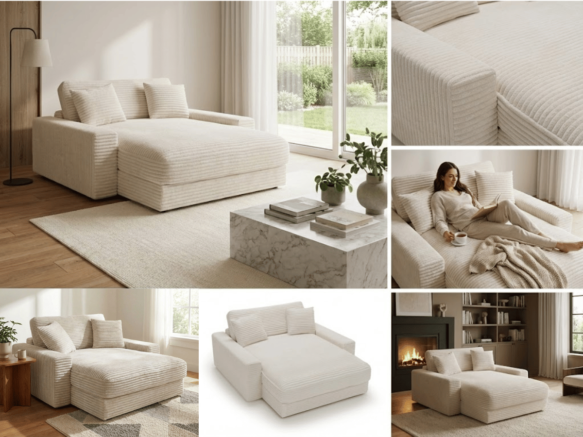 Fauteuil Elena – Grand Fauteuil 160 cm en Velours Côtelé | Confort XXL