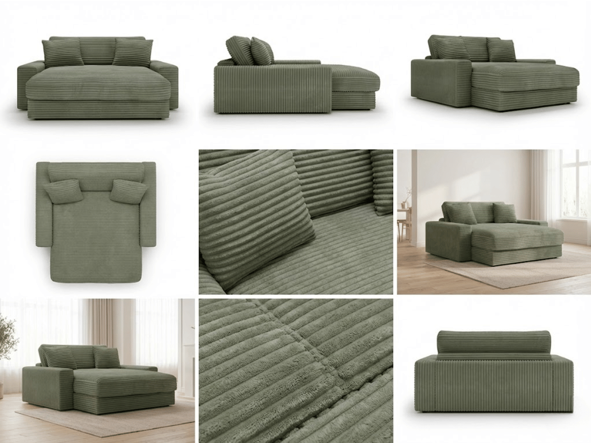 Fauteuil Elena – Grand Fauteuil 160 cm en Velours Côtelé | Confort XXL