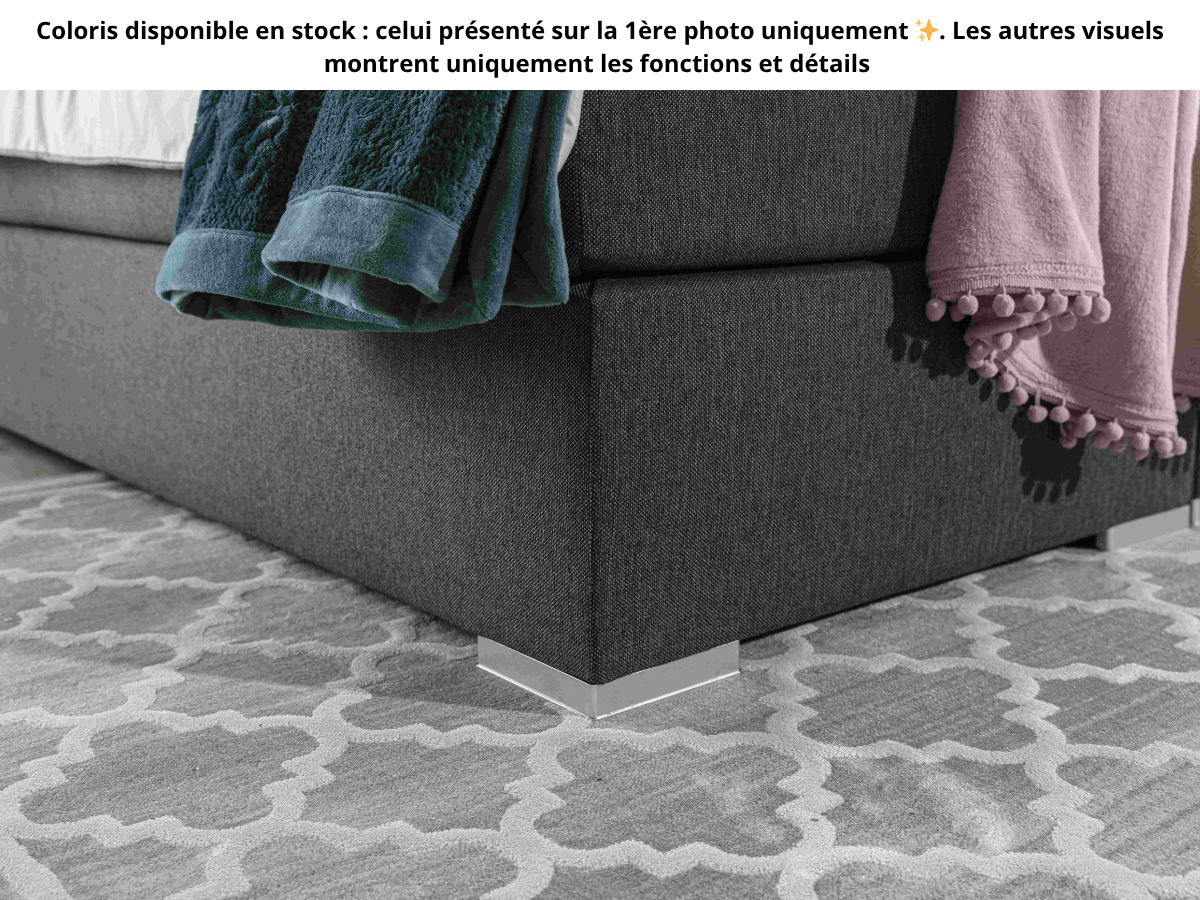Lit boxspring complet tête de lit + sommiers + matelas + surmatelas Ines - 140x200 Tissu Noir