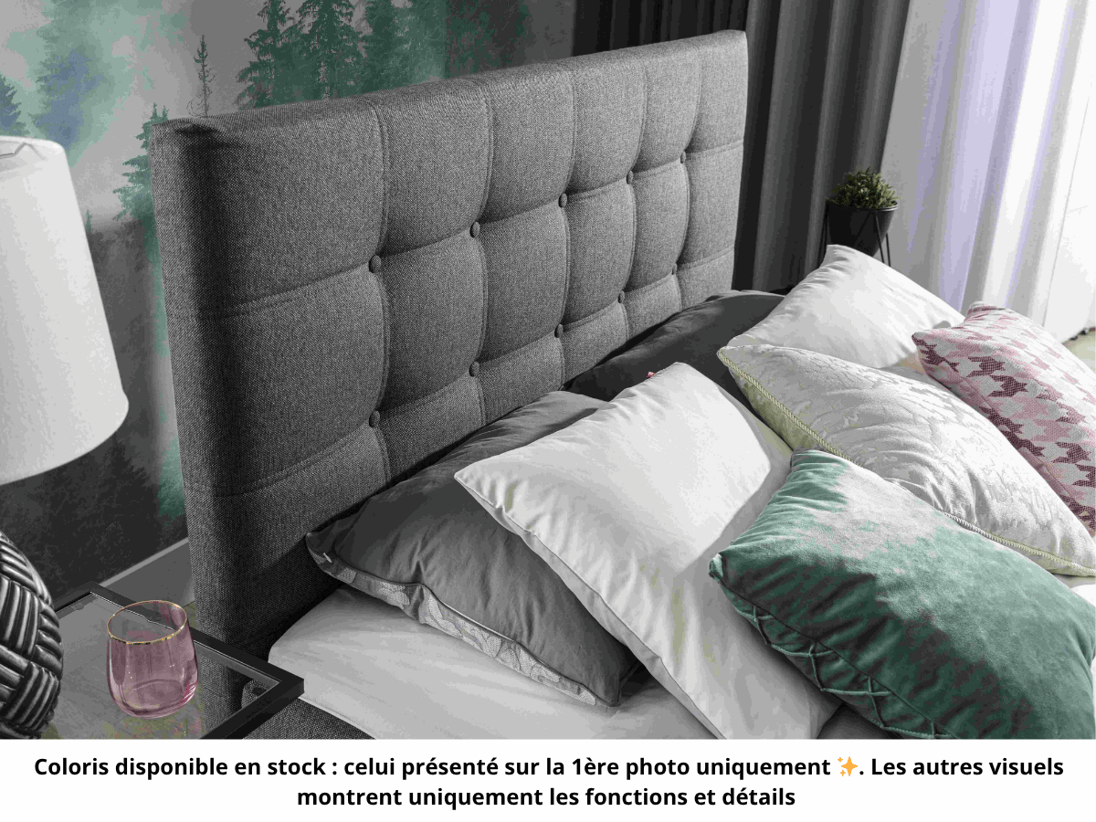 Lit boxspring complet tête de lit + sommiers + matelas + surmatelas Ines - 140x200 Tissu Noir