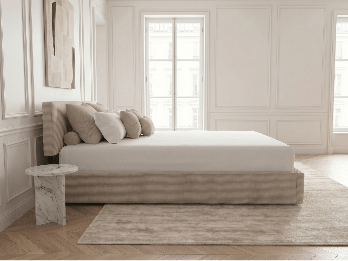 Lit coffre AUGUSTIN – Velours côtelé avec rangement intégré
