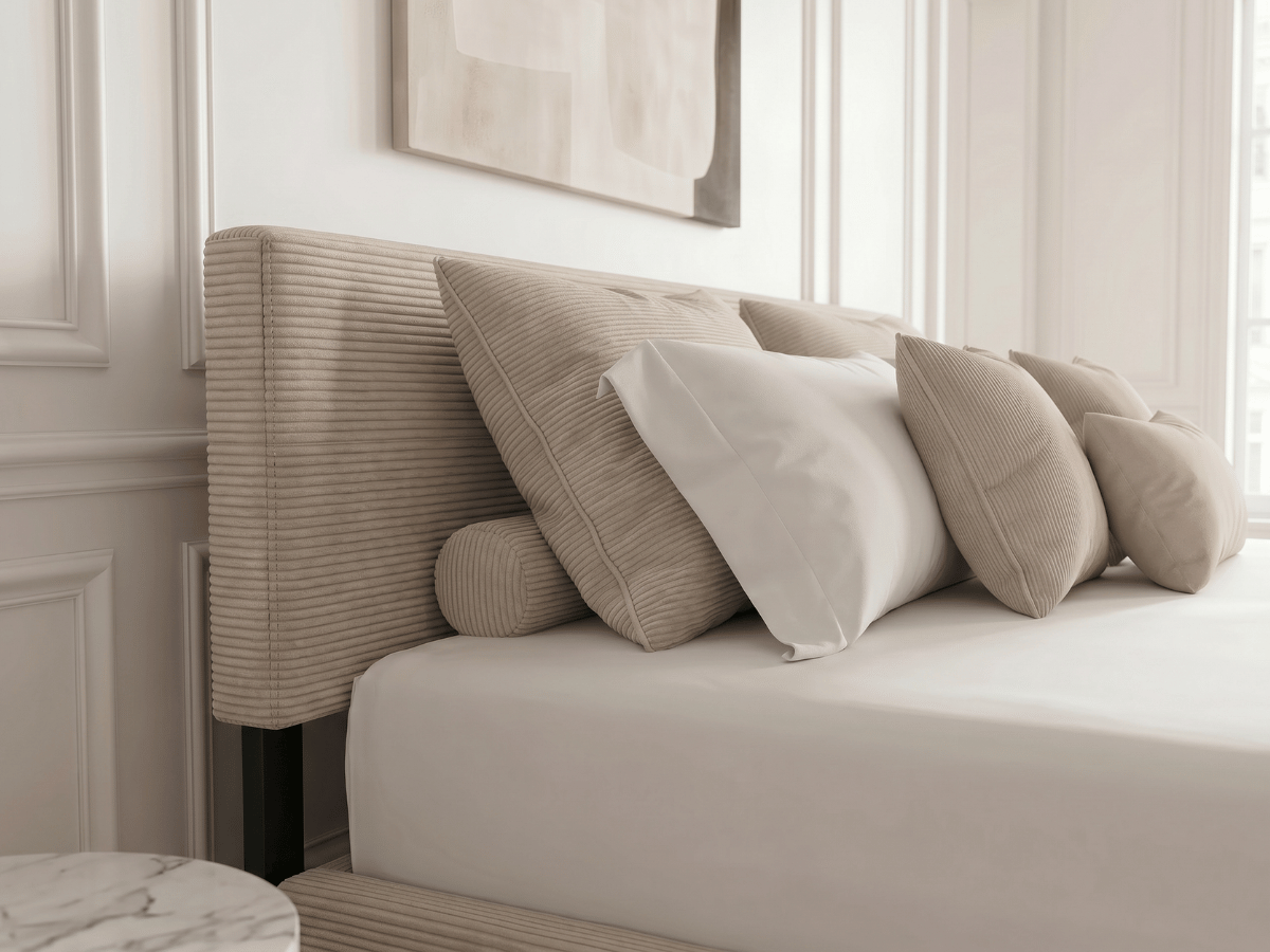 Lit coffre AUGUSTIN – Velours côtelé avec rangement intégré