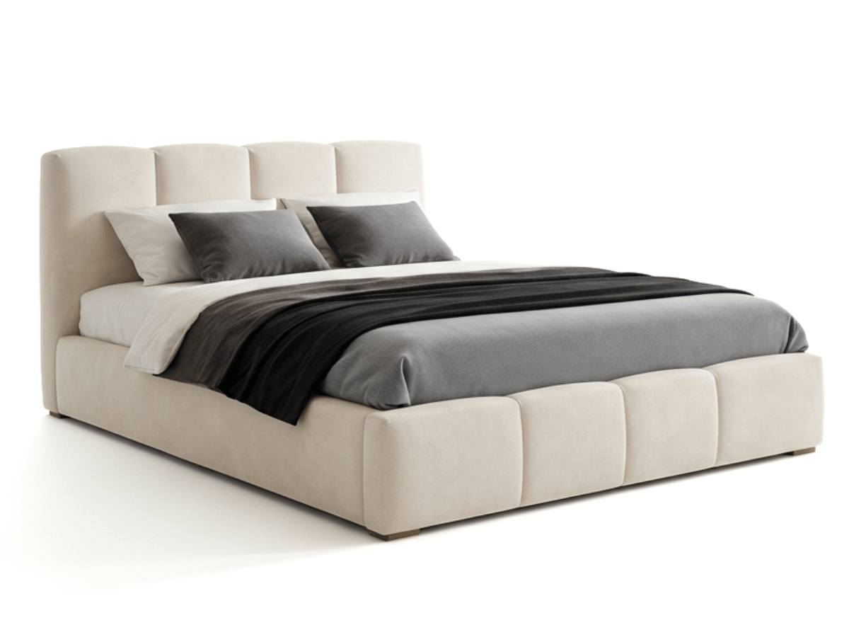 Lit coffre BUBBLE en velours – Lit double design avec rangement intégré et tête de lit épaisse rembourrée – Beige, Gris, Noir