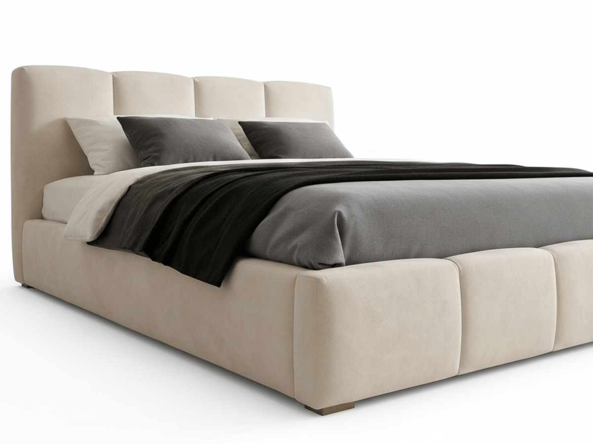 Lit coffre BUBBLE en velours – Lit double design avec rangement intégré et tête de lit épaisse rembourrée – Beige, Gris, Noir