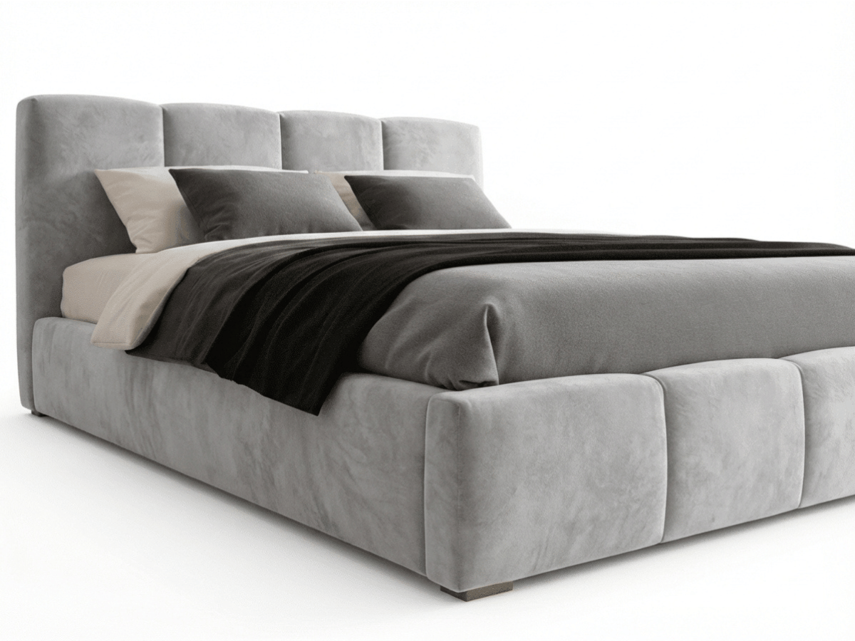 Lit coffre BUBBLE en velours – Lit double design avec rangement intégré et tête de lit épaisse rembourrée – Beige, Gris, Noir