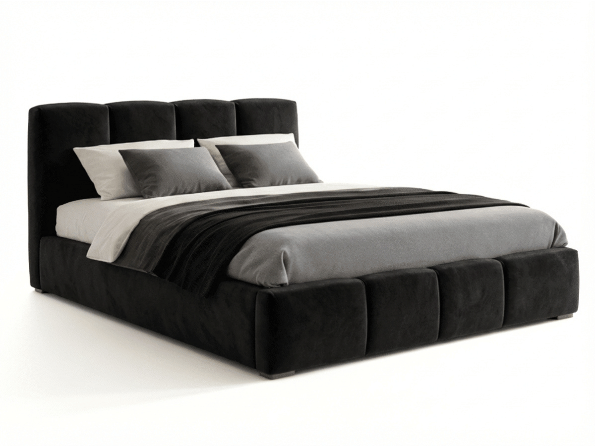 Lit coffre BUBBLE en velours – Lit double design avec rangement intégré et tête de lit épaisse rembourrée – Beige, Gris, Noir