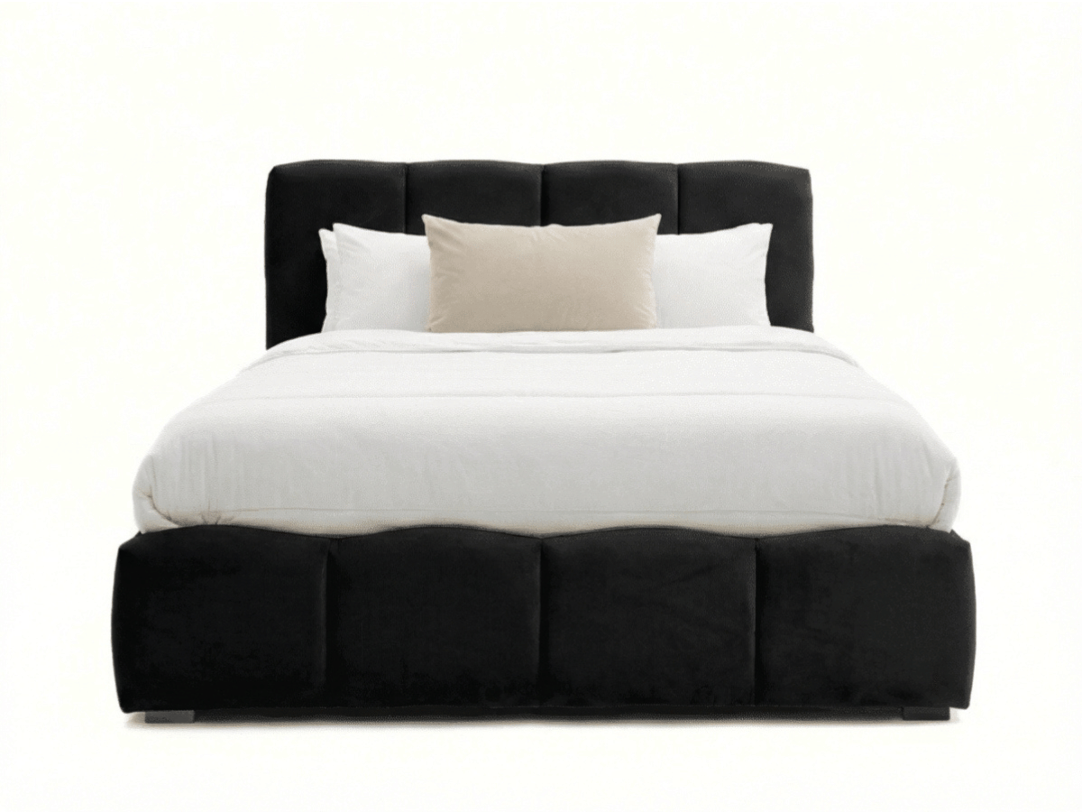 Lit coffre BUBBLE en velours – Lit double design avec rangement intégré et tête de lit épaisse rembourrée – Beige, Gris, Noir