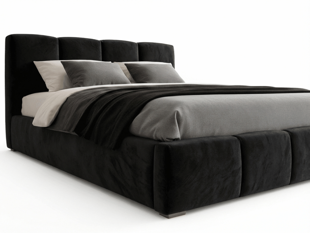 Lit coffre BUBBLE en velours – Lit double design avec rangement intégré et tête de lit épaisse rembourrée – Beige, Gris, Noir