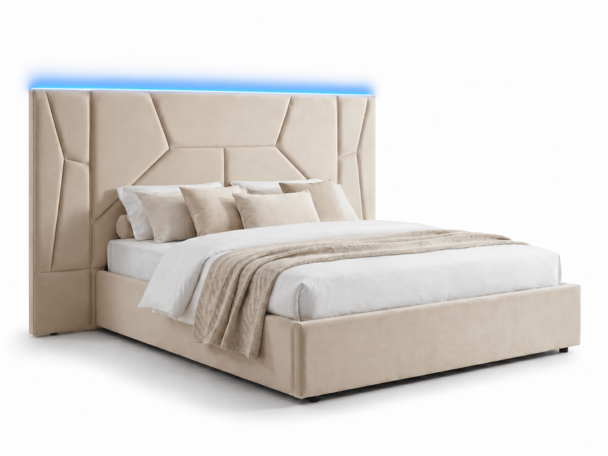 Lit coffre MIRAGE – Grande tête de lit design avec éclairage LED intégré