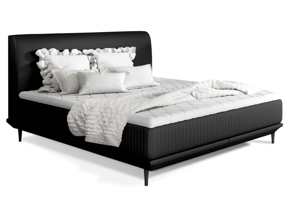 Lit design sommier + matelas boxspring ASTERIA - 160x200 Simili cuir Noir