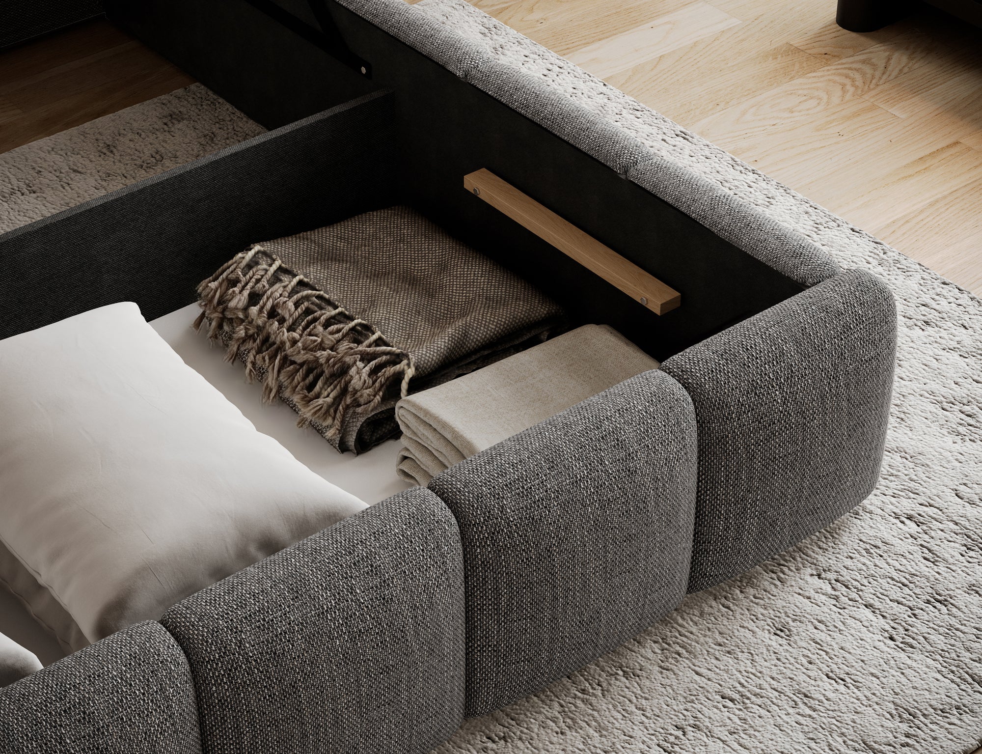 Lit coffre Fuji – design matelassé et rangement intégré
