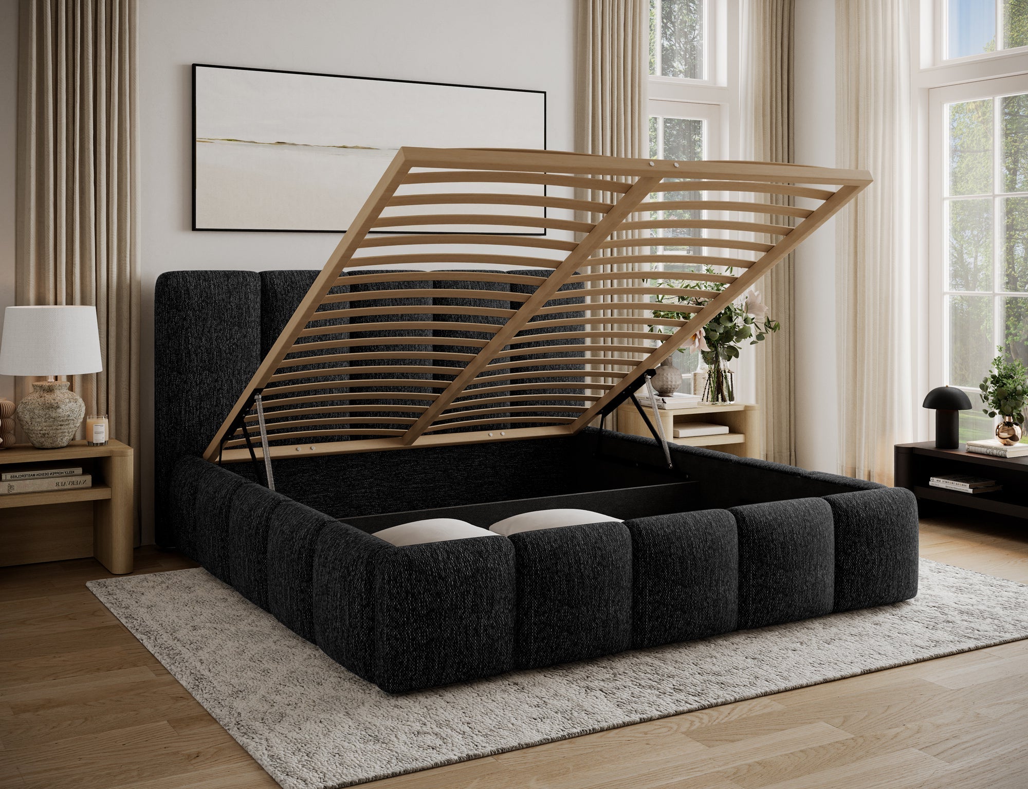 Lit coffre Fuji – design matelassé et rangement intégré