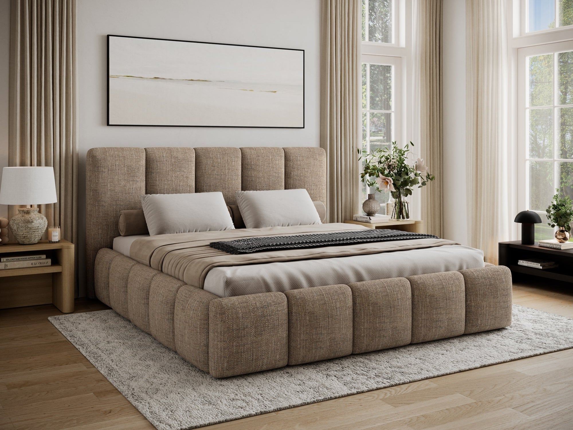 Lit coffre Fuji – design matelassé et rangement intégré