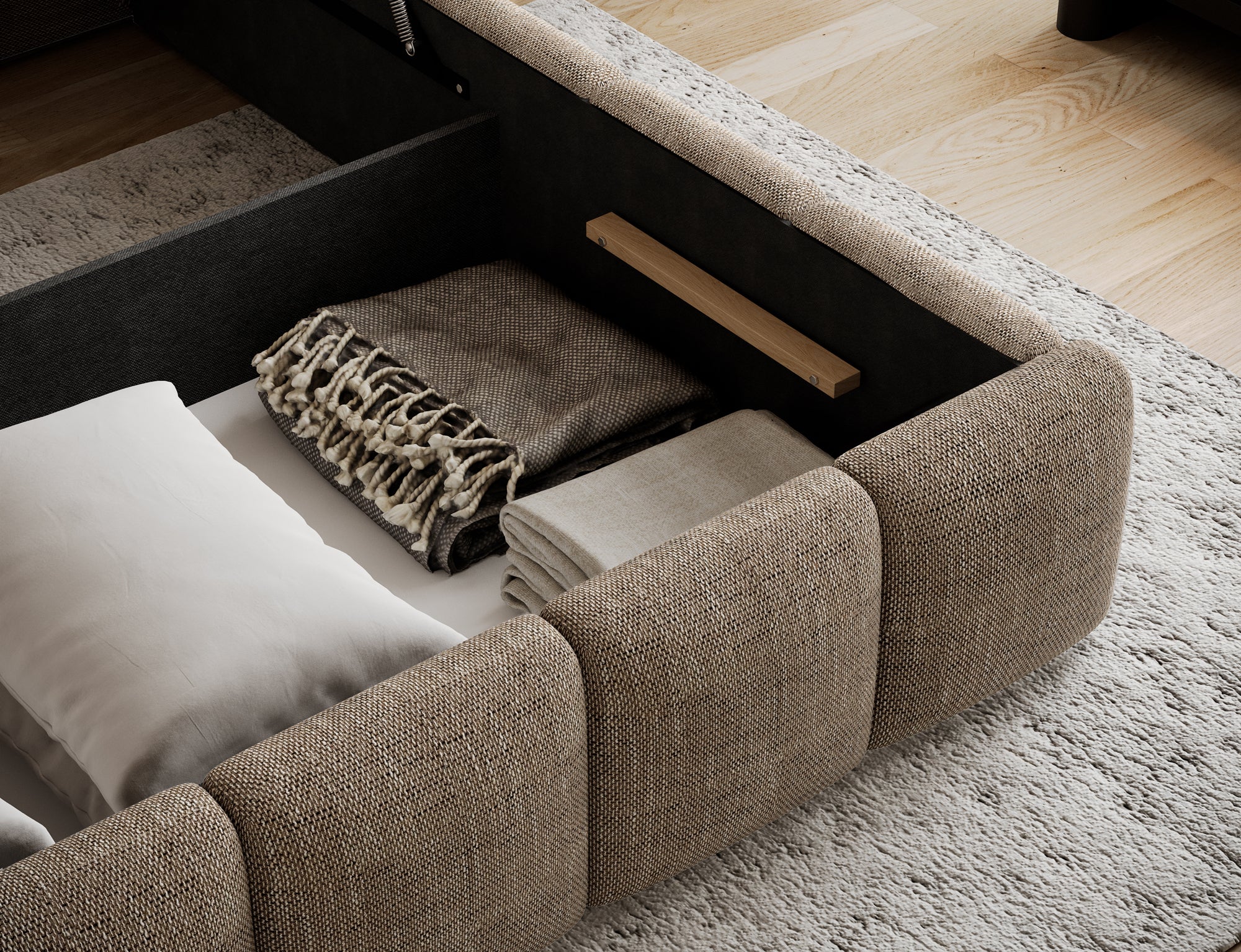 Lit coffre Fuji – design matelassé et rangement intégré