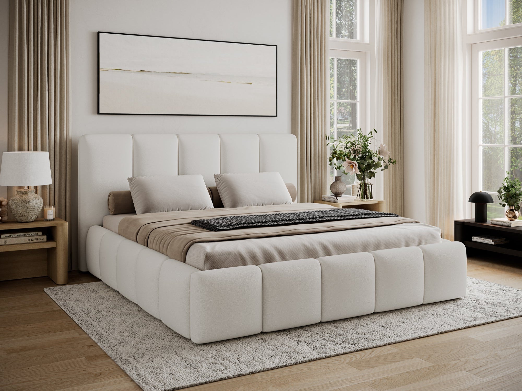 Lit coffre Fuji – design matelassé et rangement intégré