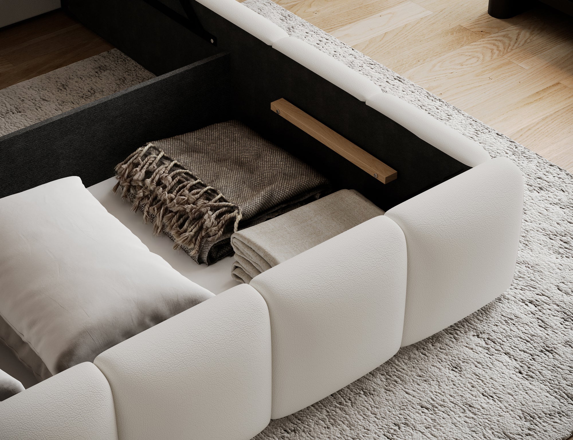 Lit coffre Fuji – design matelassé et rangement intégré