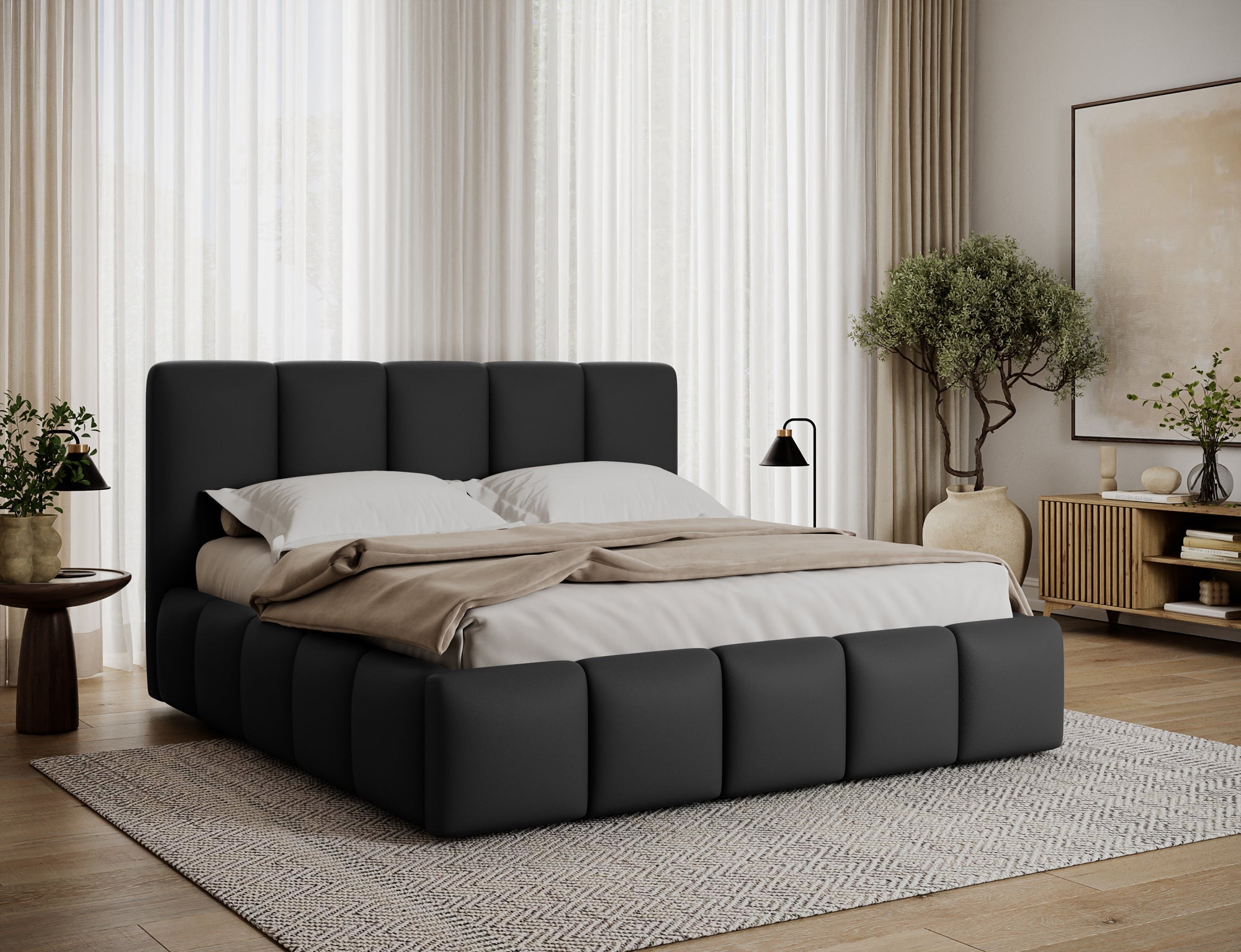 Lit coffre Fuji – design matelassé et rangement intégré