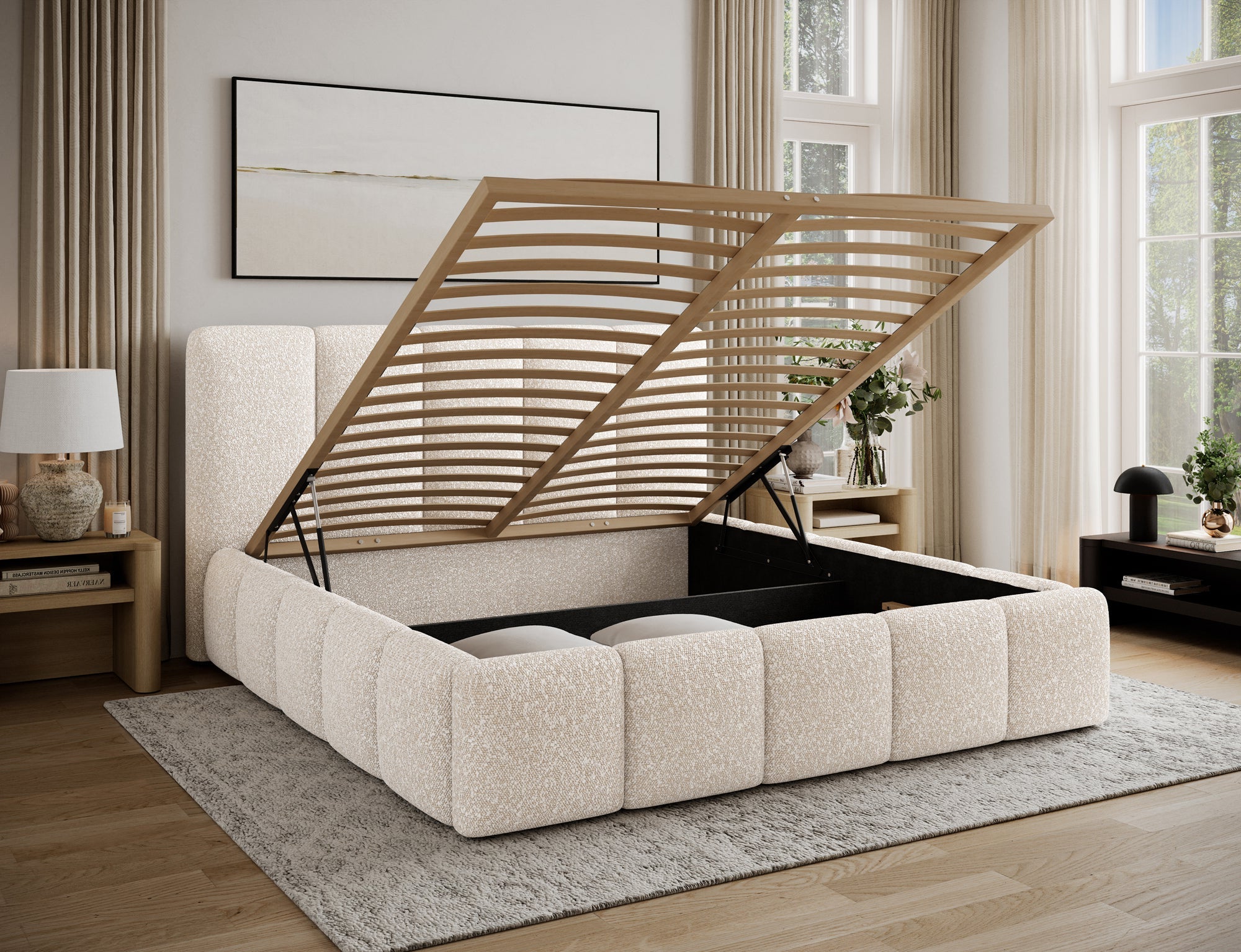 Lit coffre Fuji – design matelassé et rangement intégré