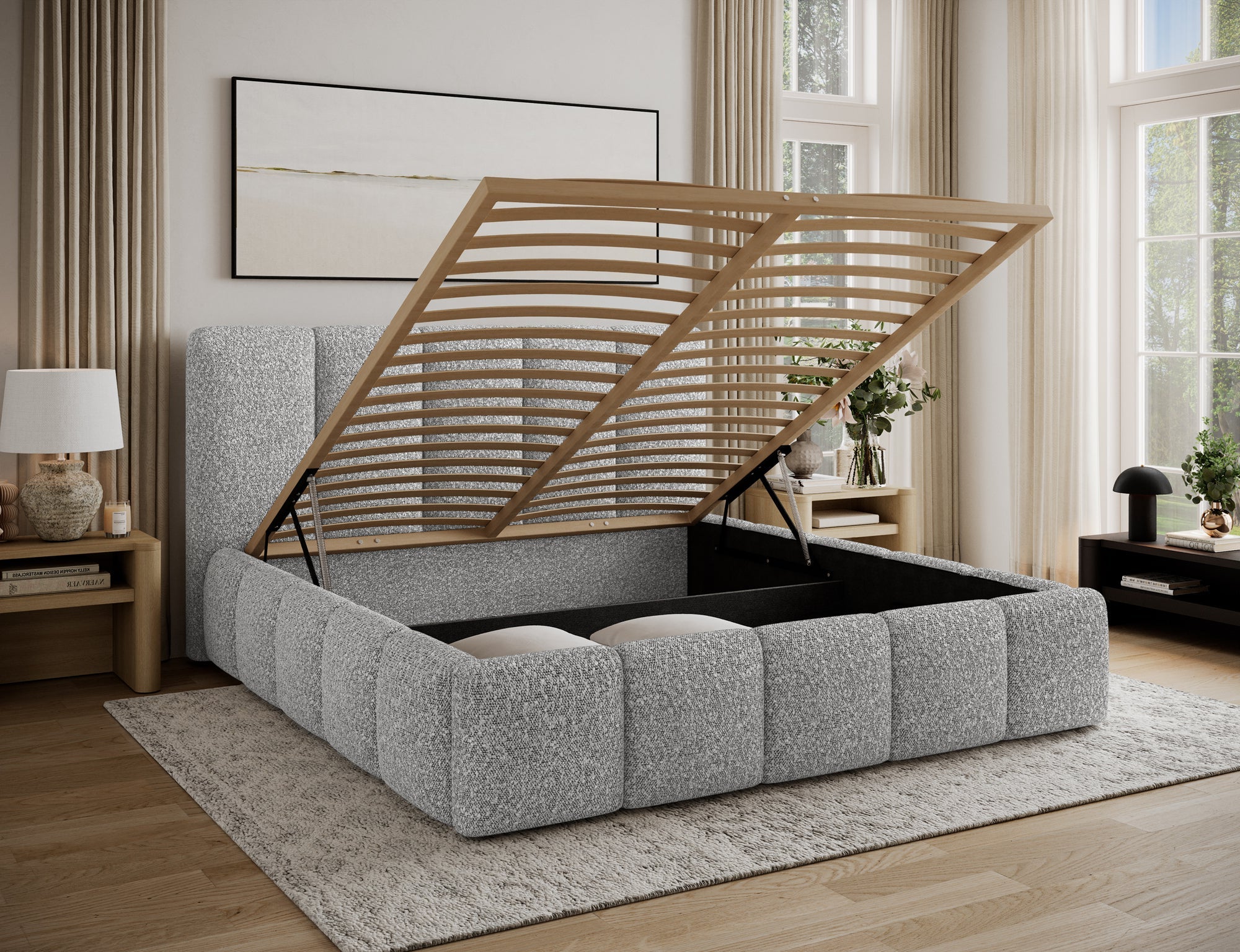 Lit coffre Fuji – design matelassé et rangement intégré