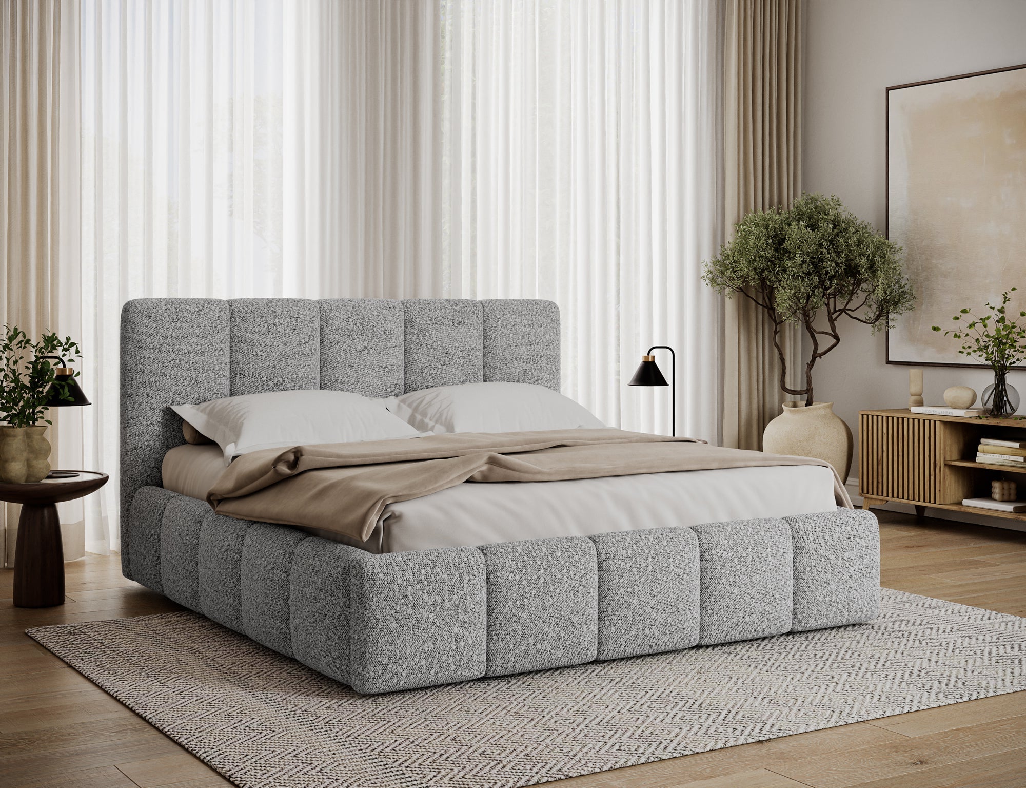 Lit coffre Fuji – design matelassé et rangement intégré