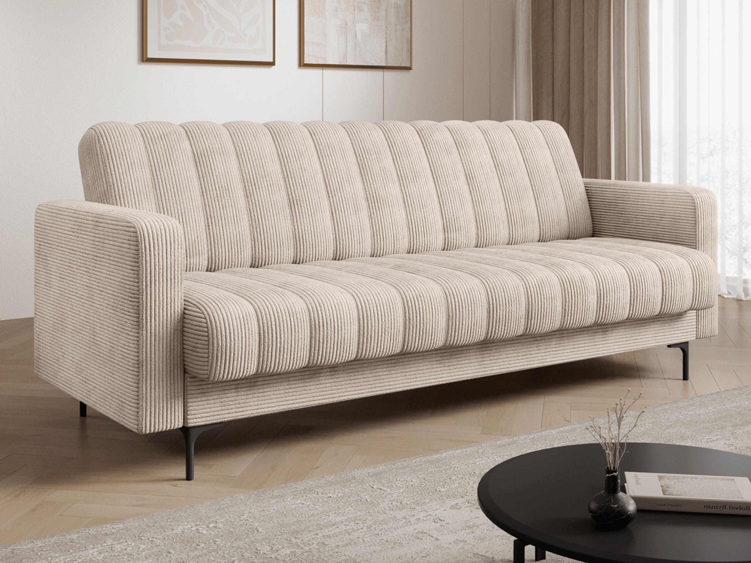 Canapé-lit FUJI – Convertible avec coffre de rangement, assise capitonnée et mécanisme Click-Clack