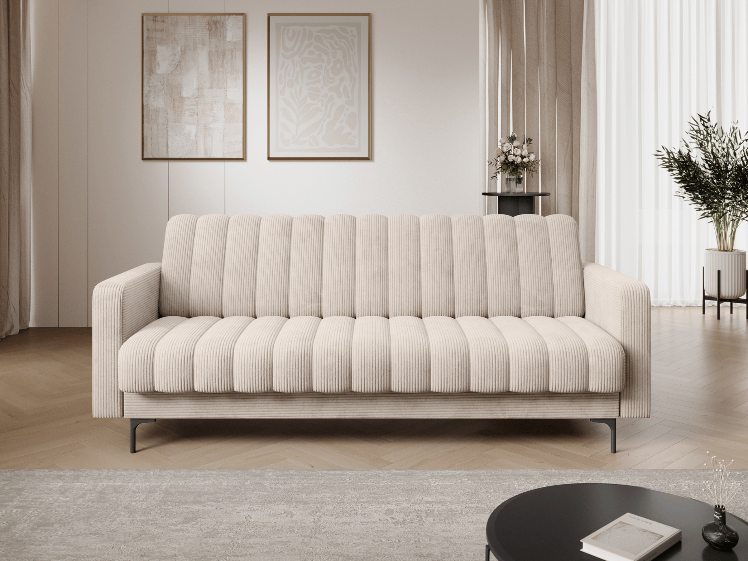 Canapé-lit FUJI – Convertible avec coffre de rangement, assise capitonnée et mécanisme Click-Clack