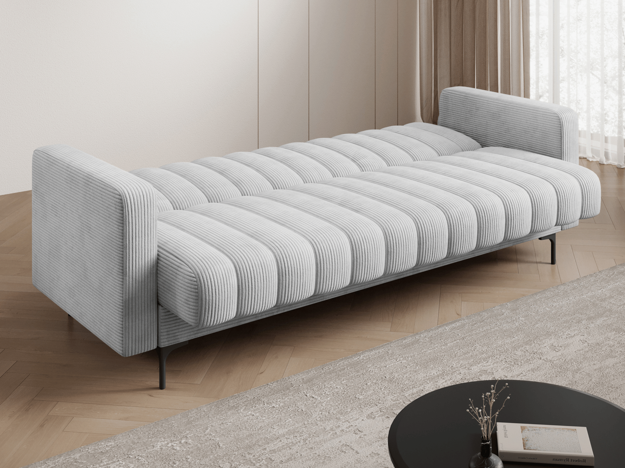 Canapé-lit FUJI – Convertible avec coffre de rangement, assise capitonnée et mécanisme Click-Clack