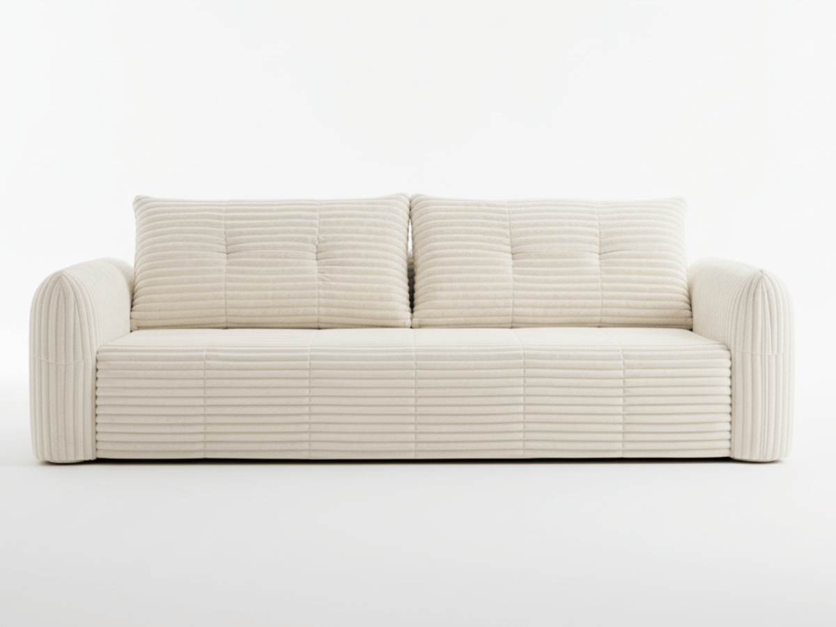 Canapé 3/4 places en velours côtelé épais – Confort haute densité 35 kg – Beige – MILO