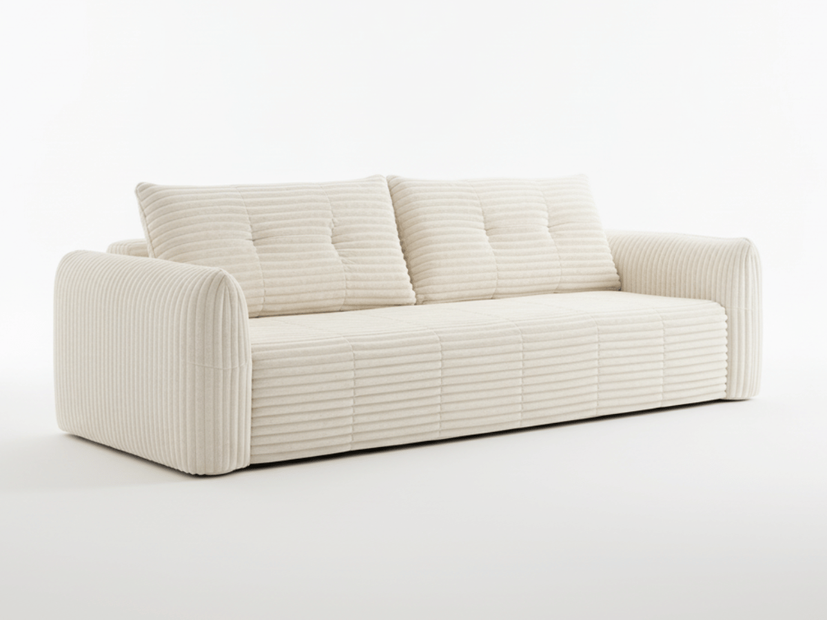 Canapé 3/4 places en velours côtelé épais – Confort haute densité 35 kg – Beige – MILO